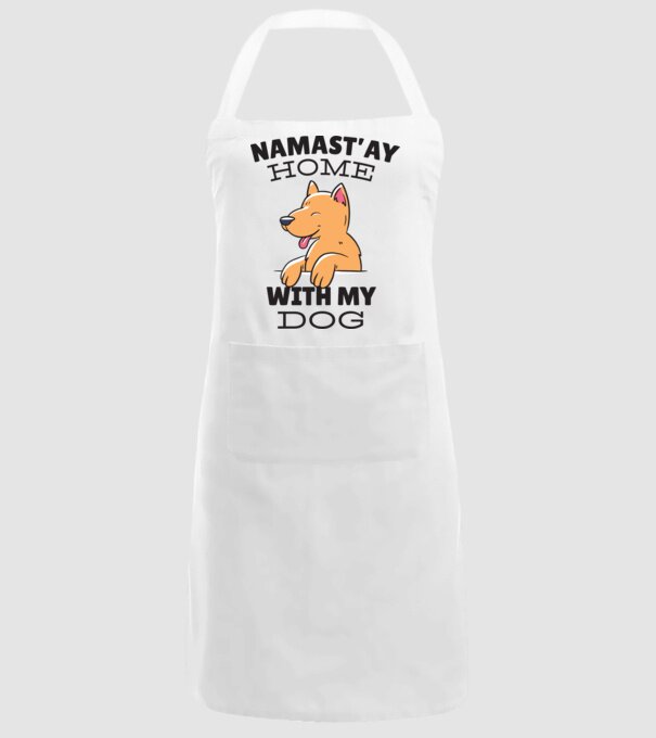 'Namast''ay Home with my Dog -Yoga Carantină' model alb pe tricou