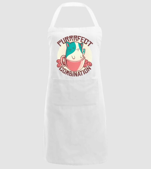 Purrrfect Combination Cafea cu pisică model alb pe tricou