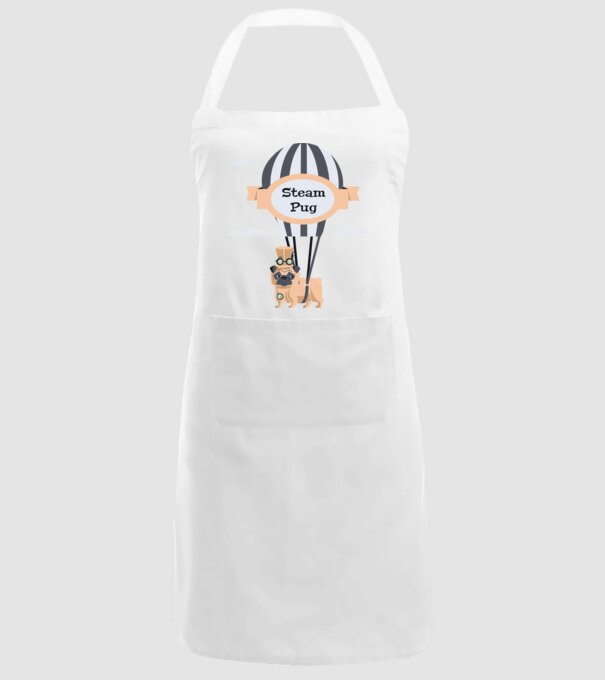 Steampug - mops model alb pe tricou