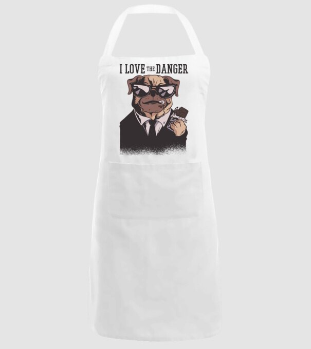 Iubesc pericolul Tricou cu mops model alb pe tricou