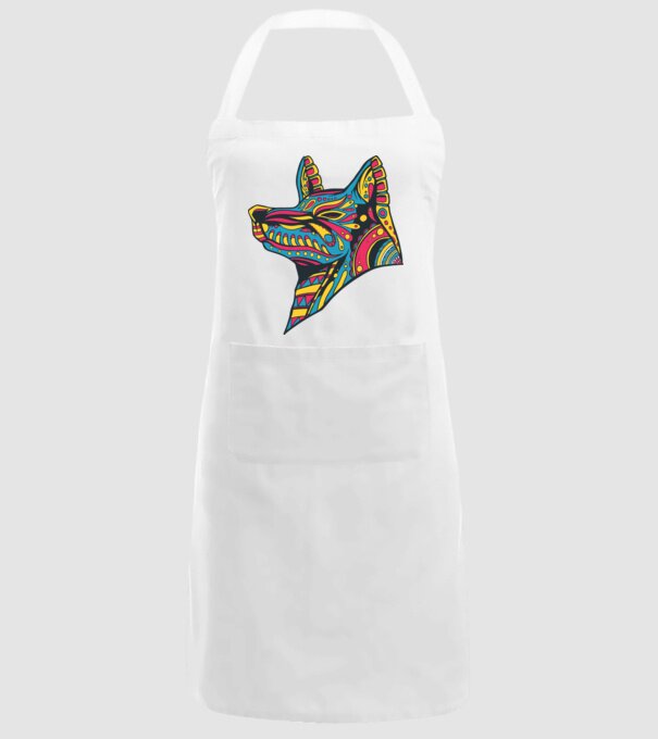 Cap de lup colorat model alb pe tricou