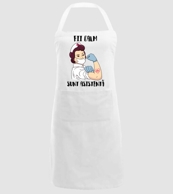 Fii calm, sunt asistentă model alb pe tricou
