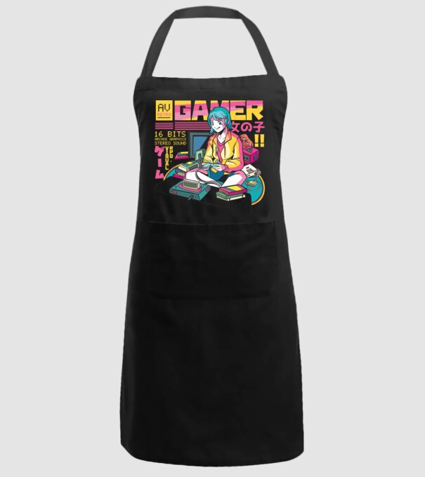 Anime fată Gamer model negru pe tricou