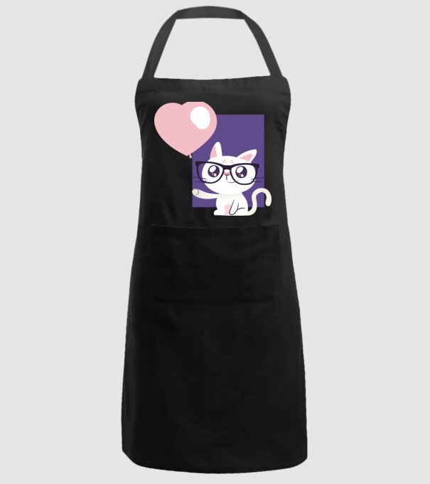 Inimă Pisică cu balon model negru pe tricou