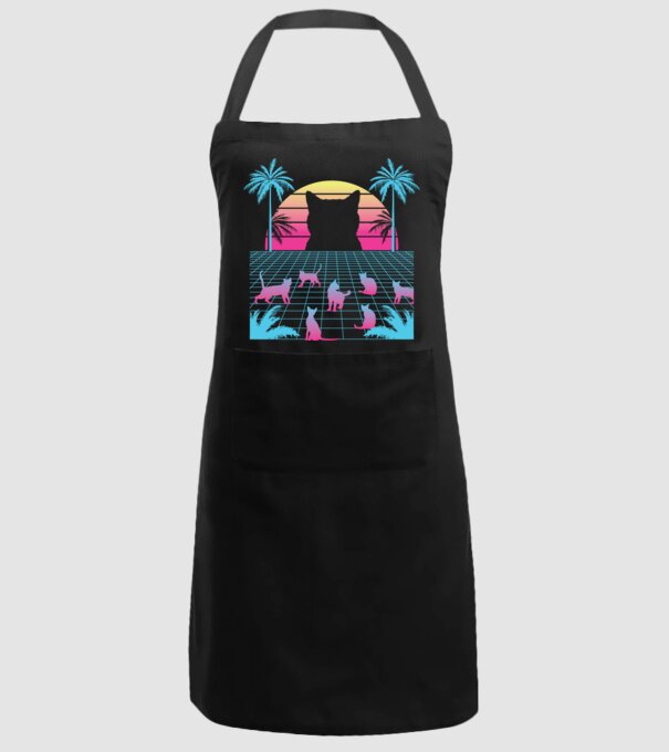 Pisică Vaporwave neon model negru pe tricou