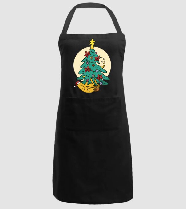 Crăciun cu pisică model negru pe tricou