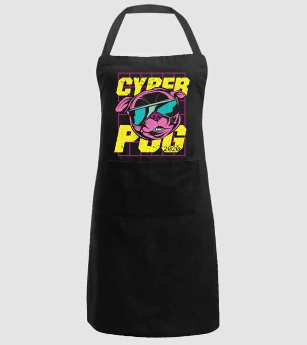 Mops Cyber Pug model negru pe tricou