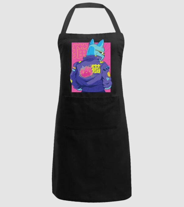 Pisică Cyberpunk model negru pe tricou