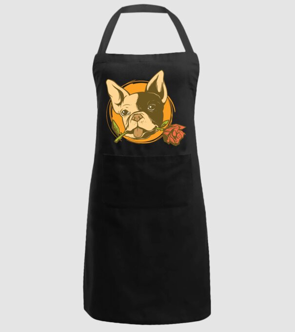 Bulldog francez cu trandafir model negru pe tricou