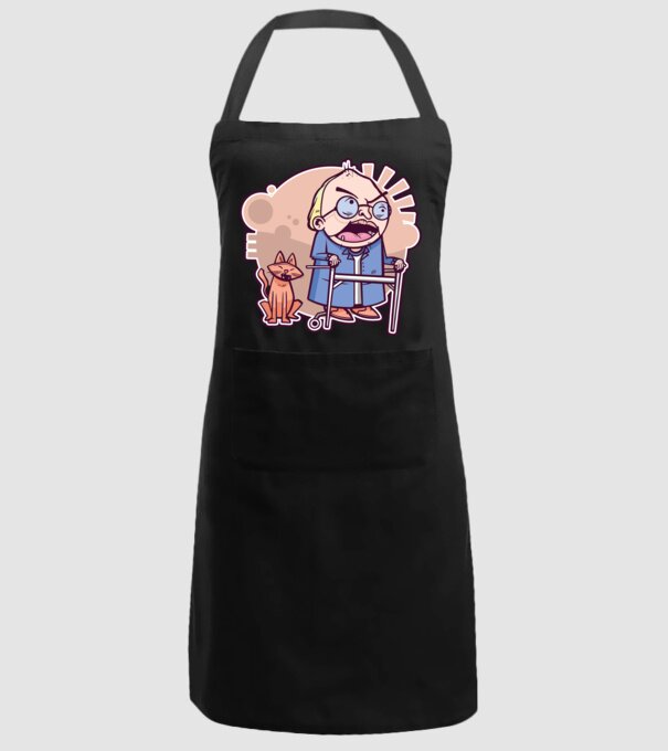 Bunic în vârstă cu pisică model negru pe tricou