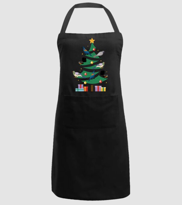 Pom de Crăciun cu păsări model negru pe tricou