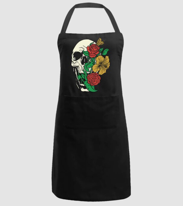 Trandafir craniu model negru pe tricou