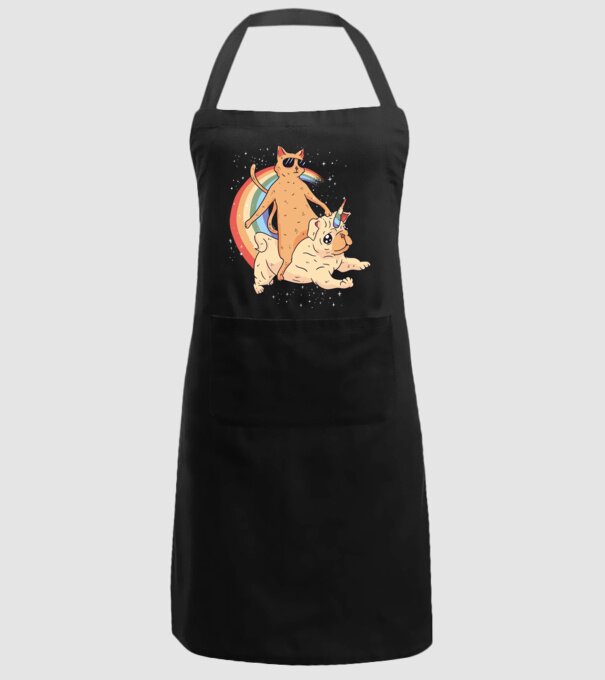 Pisică și Mops unicorn model negru pe tricou