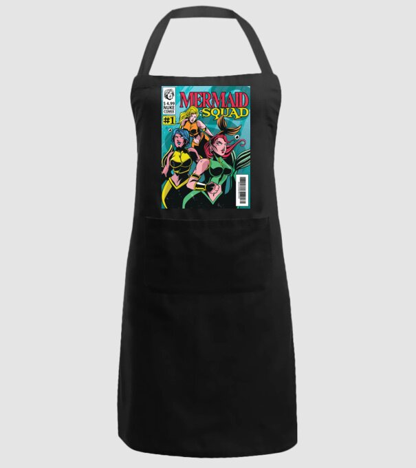 benzi desenate Mermaid Squad model negru pe tricou