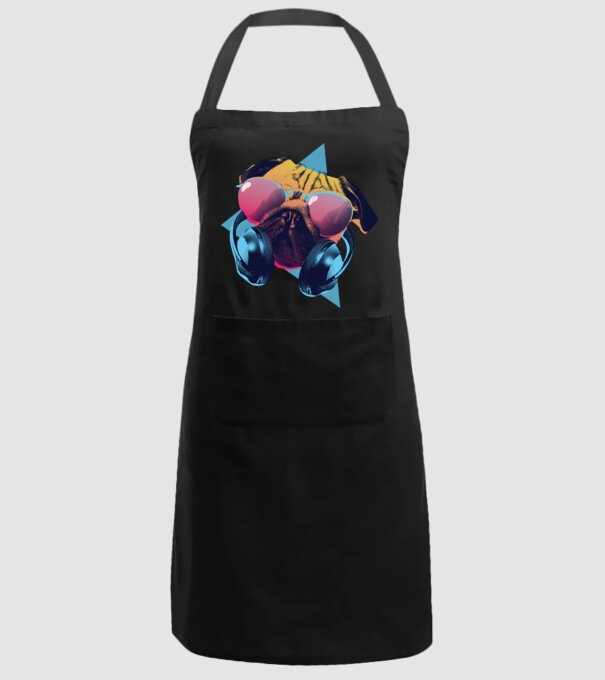 Mops cu căști model negru pe tricou