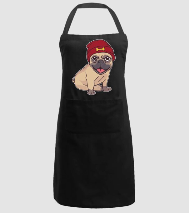 Mops cu șapcă model negru pe tricou