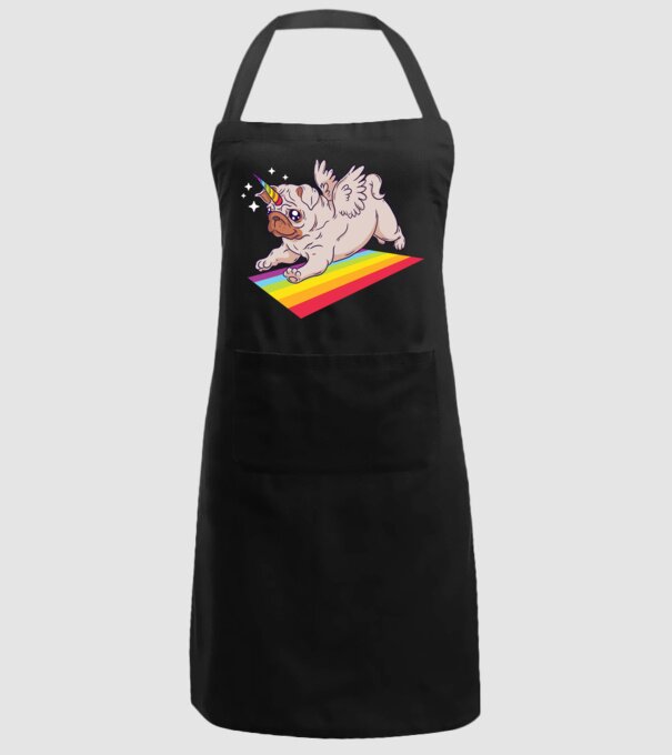 Mops unicorn model negru pe tricou