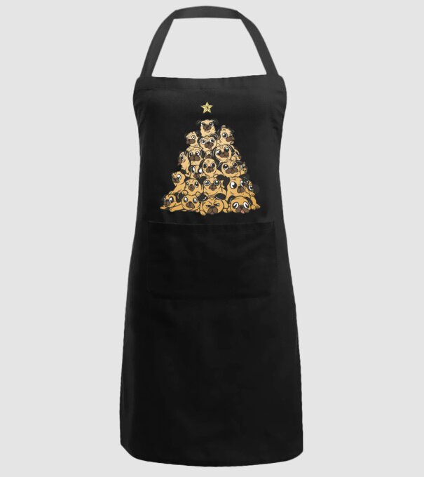 pom de Crăciun cu cățel (mops) model negru pe tricou