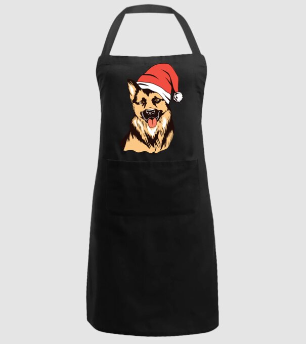 Ciobănesc german în căciulă de Moș Crăciun model negru pe tricou