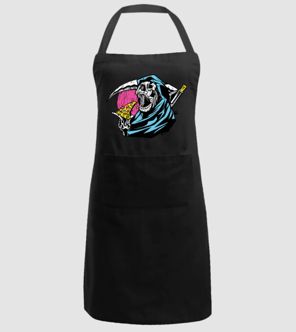 Om cu coasă și pizza model negru pe tricou