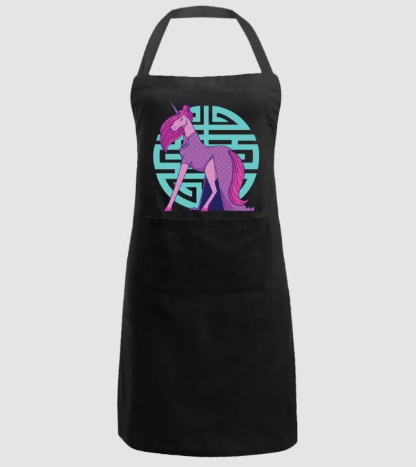 Qipao unicorn model negru pe tricou