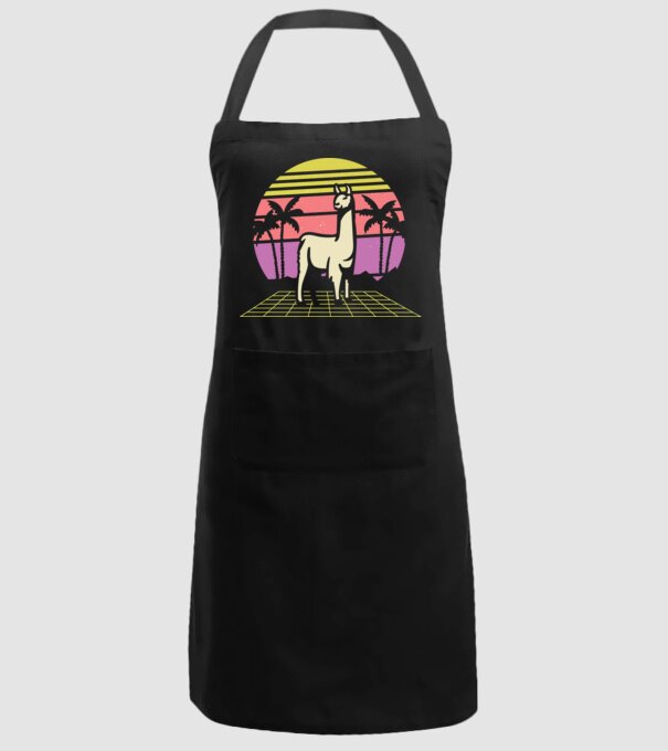 Lama Retro model negru pe tricou