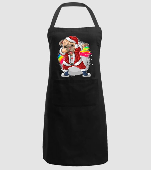 Santa Mops Moș Crăciun model negru pe tricou