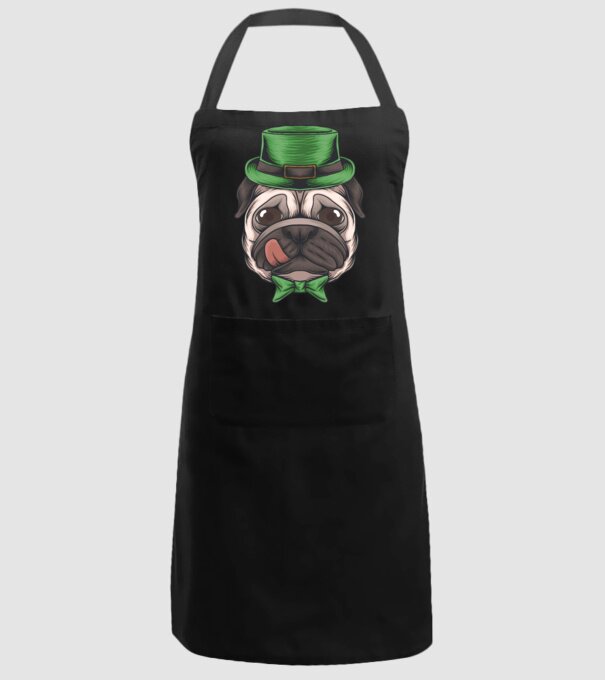 Mops Sfântul Patrick model negru pe tricou