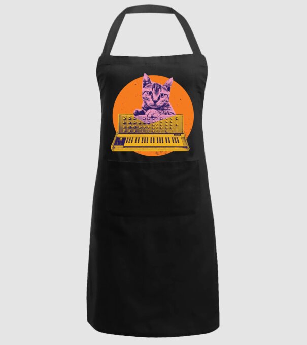 Pisică cu sintetizator model negru pe tricou