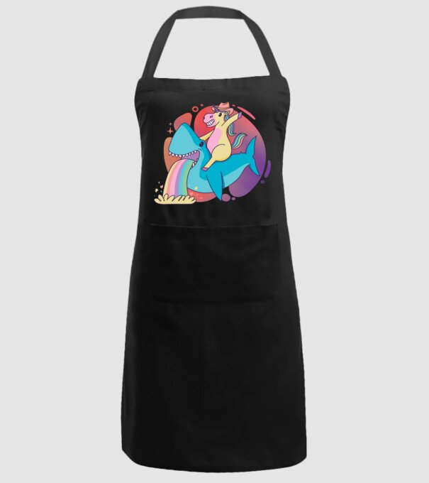 Unicorn pe rechin model negru pe tricou