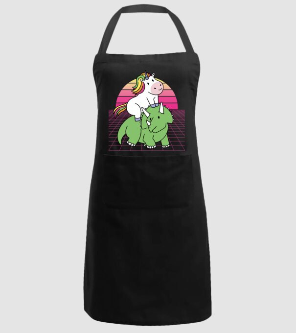 Unicorn pe dinozaur retro model negru pe tricou