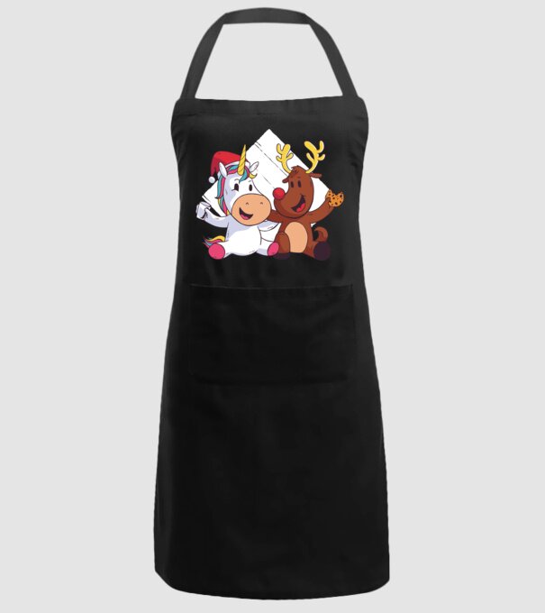 Unicorn și Ren prietenie tricou drăguț de Crăciun model negru pe tricou