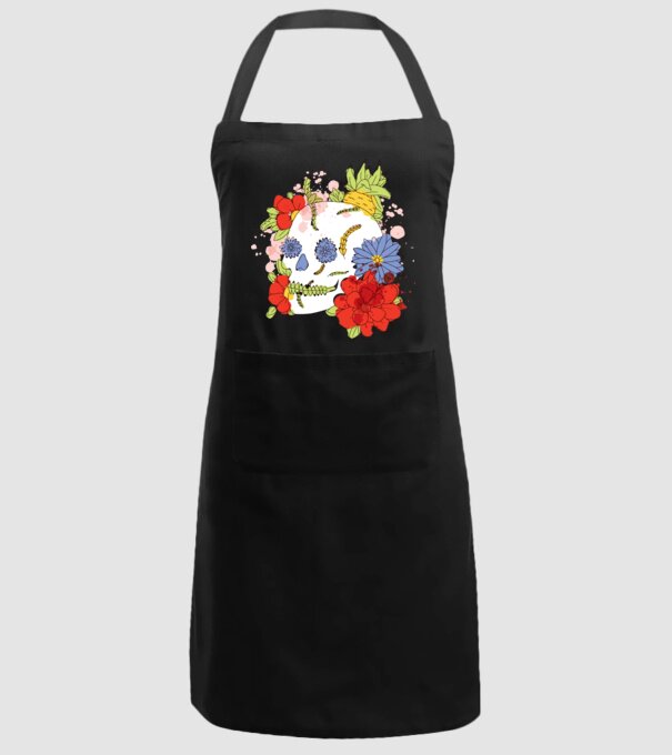 Craniu cu Flori model negru pe tricou