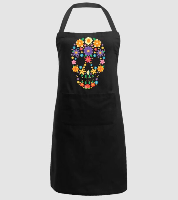 Craniu cu Flori model negru pe tricou