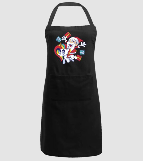 Moș Crăciun pe un unicorn model negru pe tricou