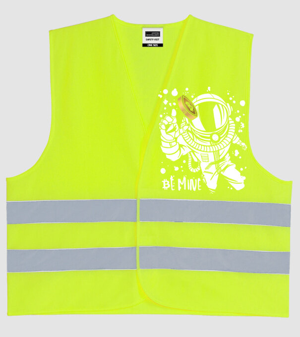 Bitcoin Astrounaut model galben neon pe tricou