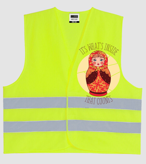 Interiorul contează - păpușă Mamushka model galben neon pe tricou