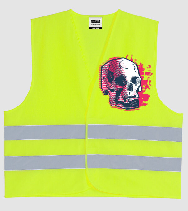Craniu abstract model galben neon pe tricou