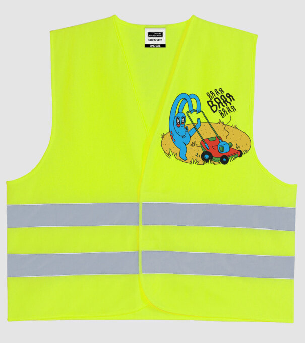 Alien cu Mașină de tuns iarba model galben neon pe tricou
