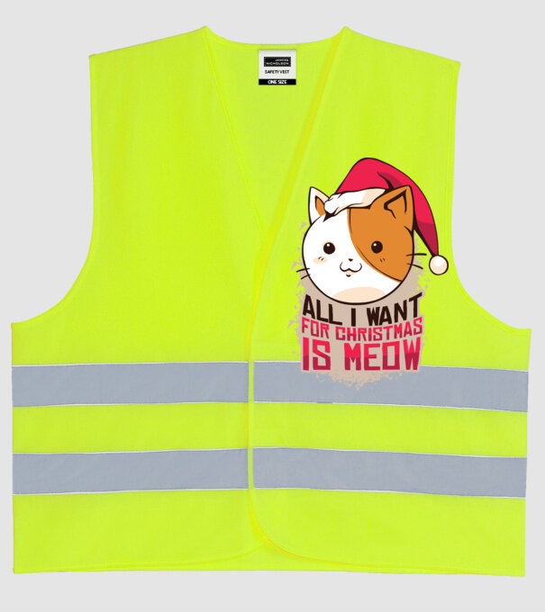 All I want for christmas is MEOW tricou cu pisică model galben neon pe tricou