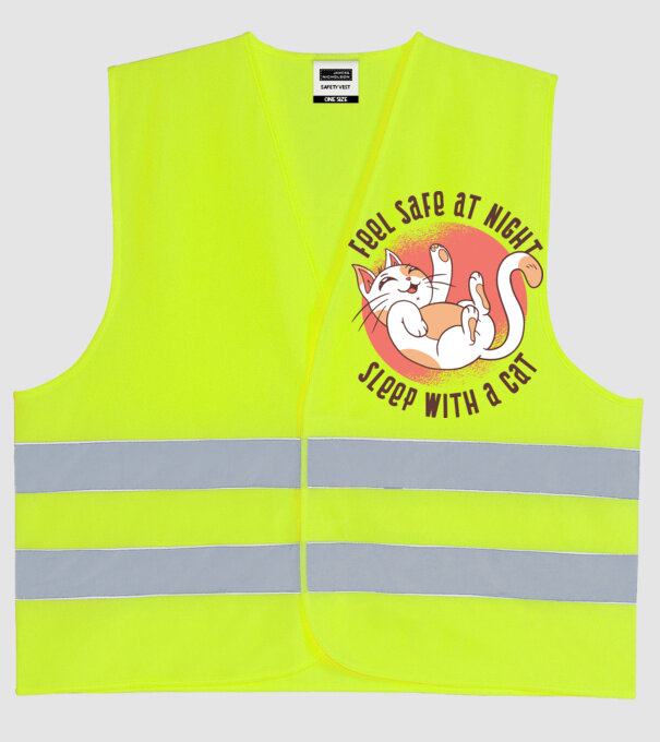 Dormi în siguranță cu Pisică - Tricou amuzant cu pisică model galben neon pe tricou