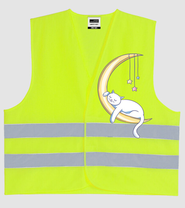 Pisicuța dormind model galben neon pe tricou