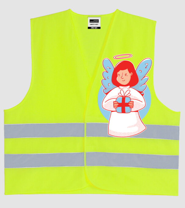 Înger cu un cadou model galben neon pe tricou