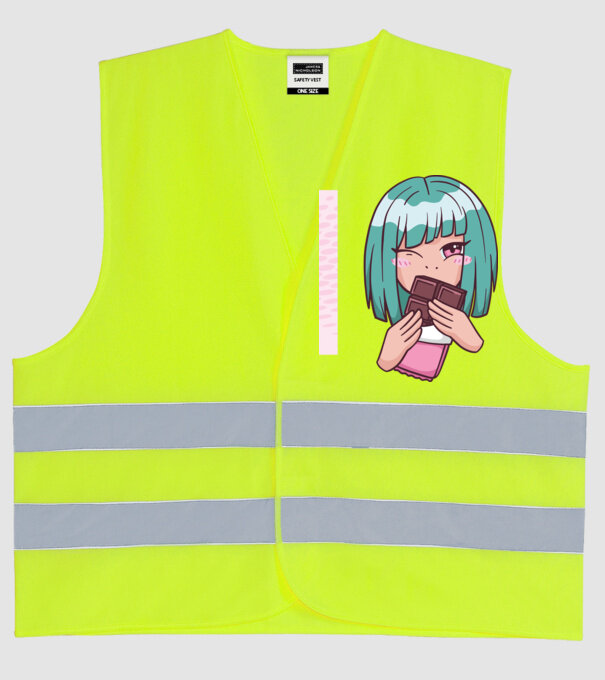 Anime fată cu ciocolată model galben neon pe tricou