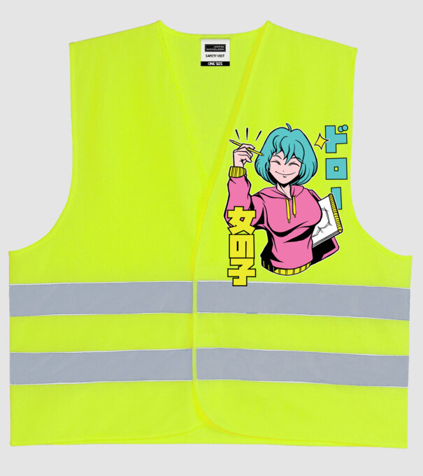 Anime fată desenând model galben neon pe tricou