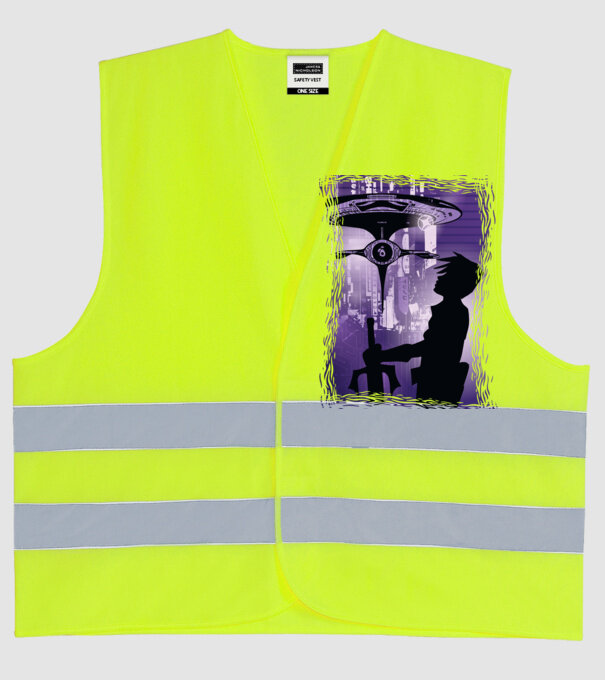 Navă spațială Anime model galben neon pe tricou