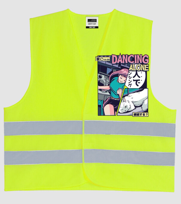 Anime Vaporwave Dancing Alone model galben neon pe tricou