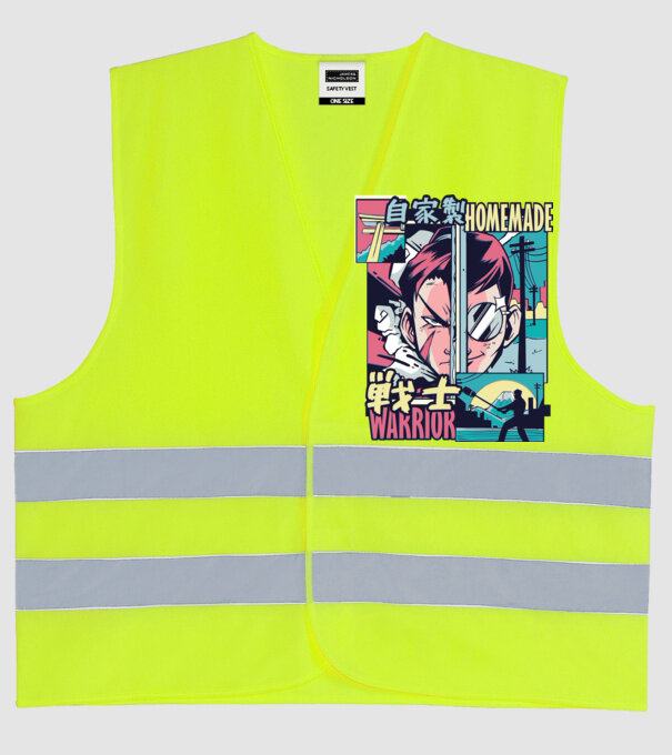 Anime Vaporwave Home Made Warrior model galben neon pe tricou