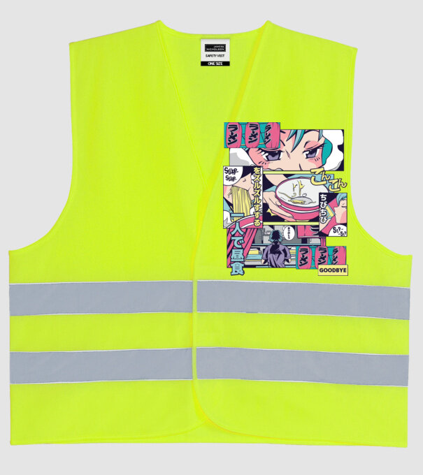 Anime Vaporwave Ramen model galben neon pe tricou