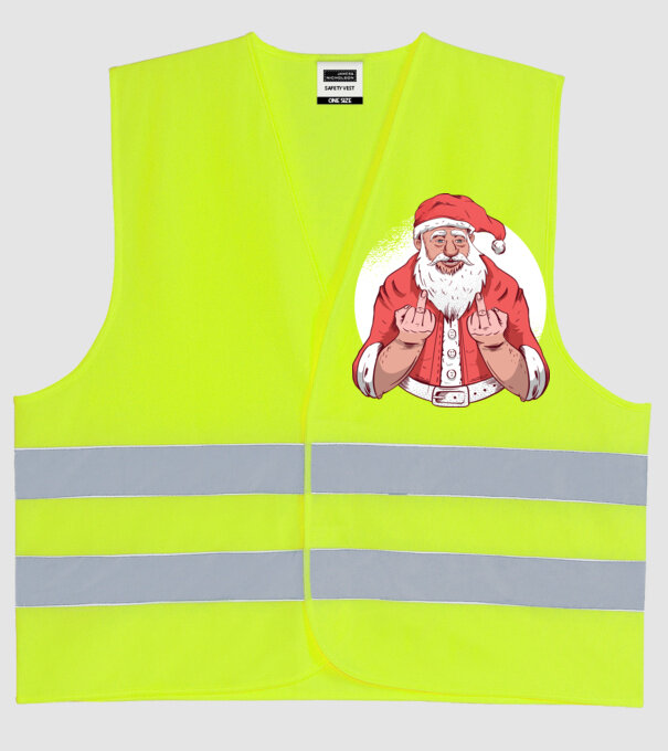 Moș Crăciun antisocial arată degetul model galben neon pe tricou